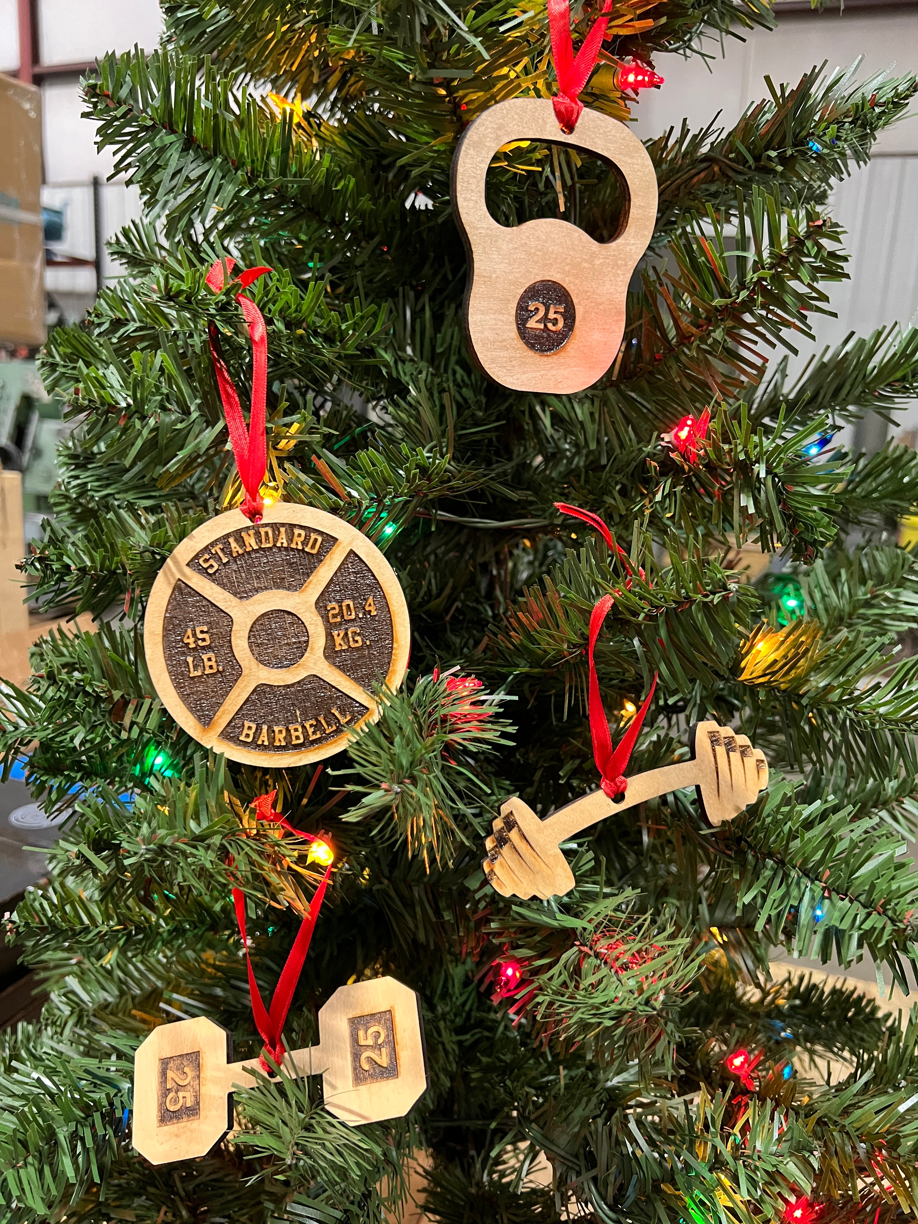 Micro Gainz Wooden Christmas Tree Ornaments 4 Pack