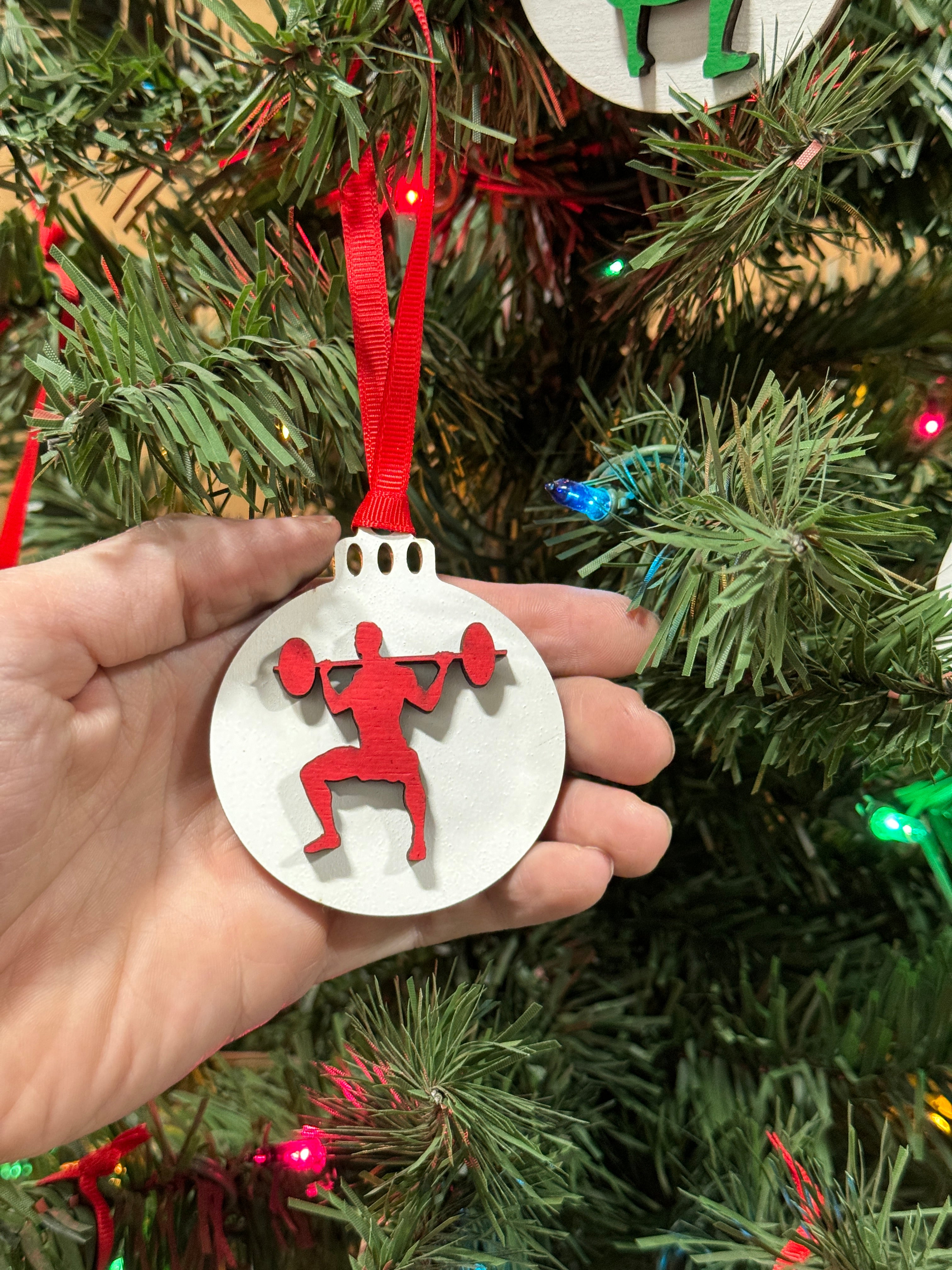 Micro Gainz Wooden Male Weightlifting Christmas Tree Ornaments 4 Pack