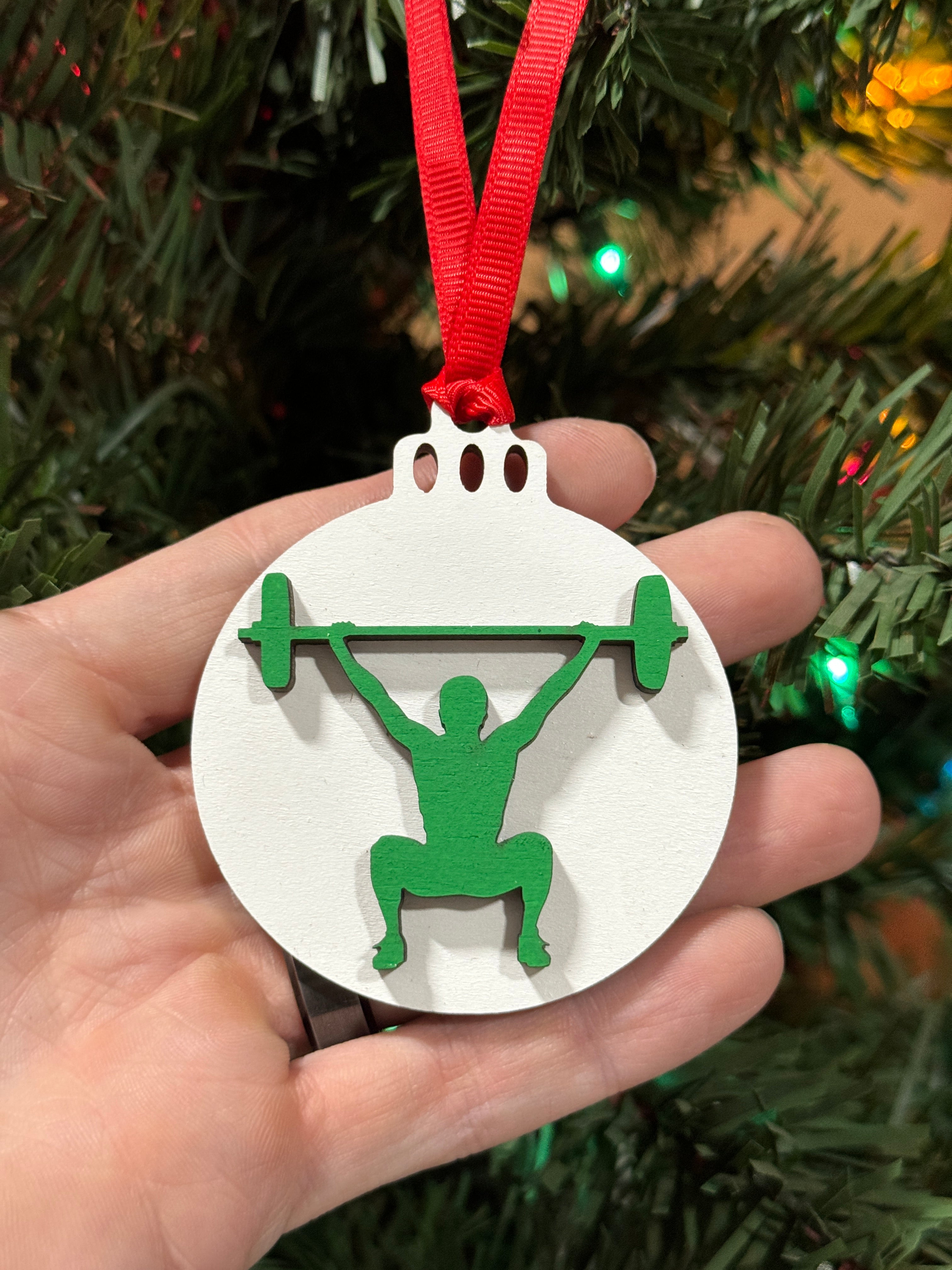 Micro Gainz Wooden Male Weightlifting Christmas Tree Ornaments 4 Pack