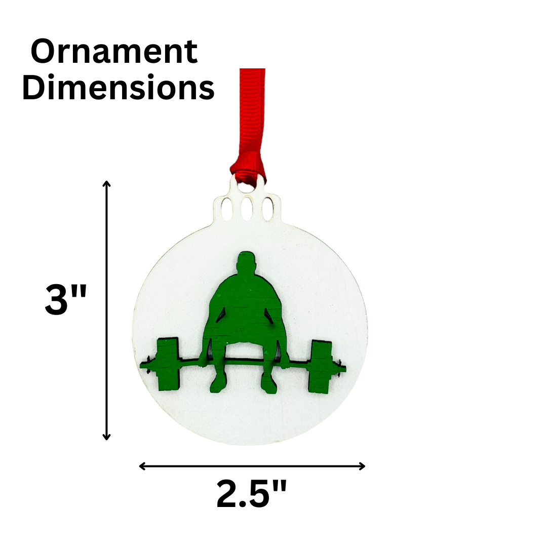 Micro Gainz Wooden Male Weightlifting Christmas Tree Ornaments 4 Pack