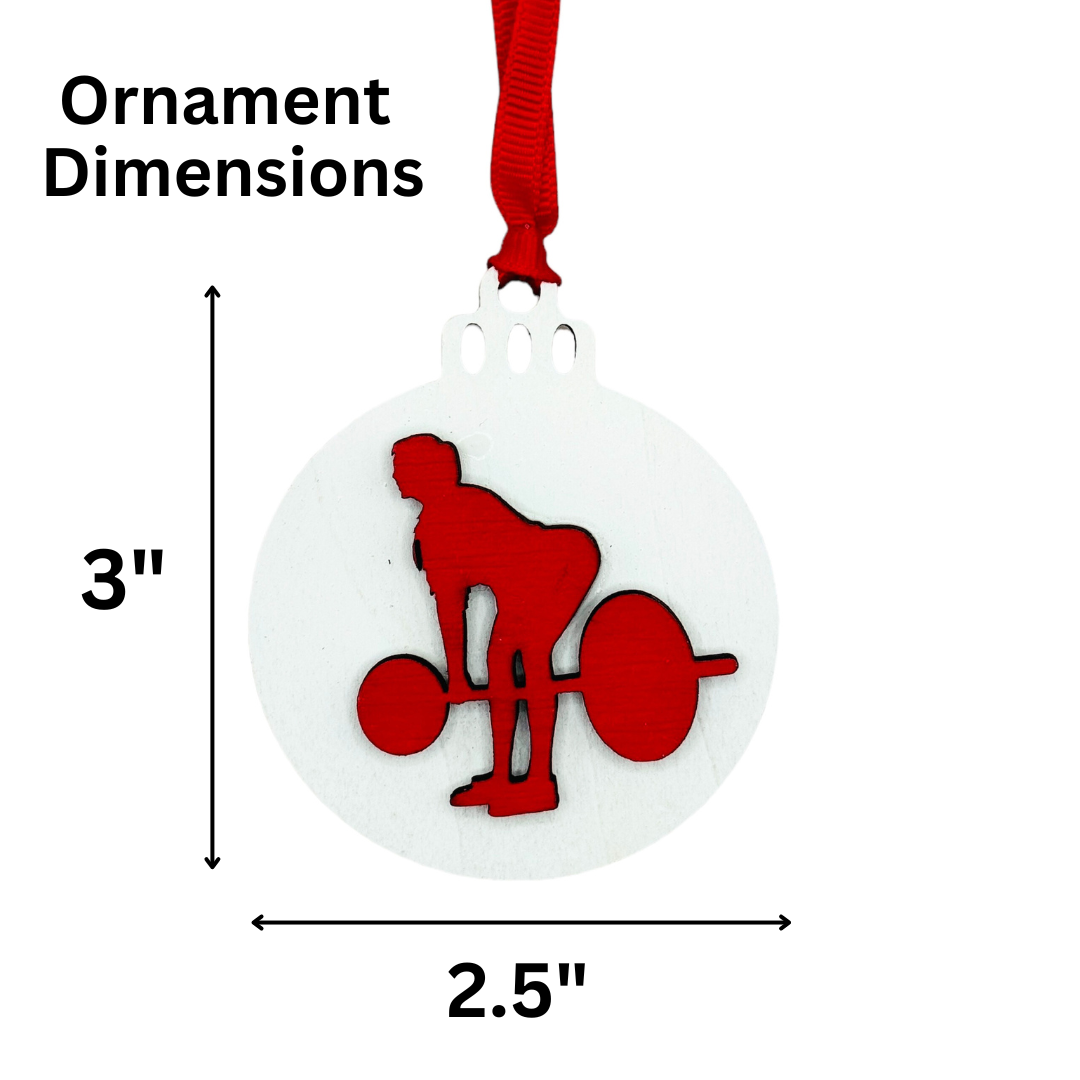 Micro Gainz Wooden Male & Female Weightlifting Christmas Tree Ornaments 4 Packs