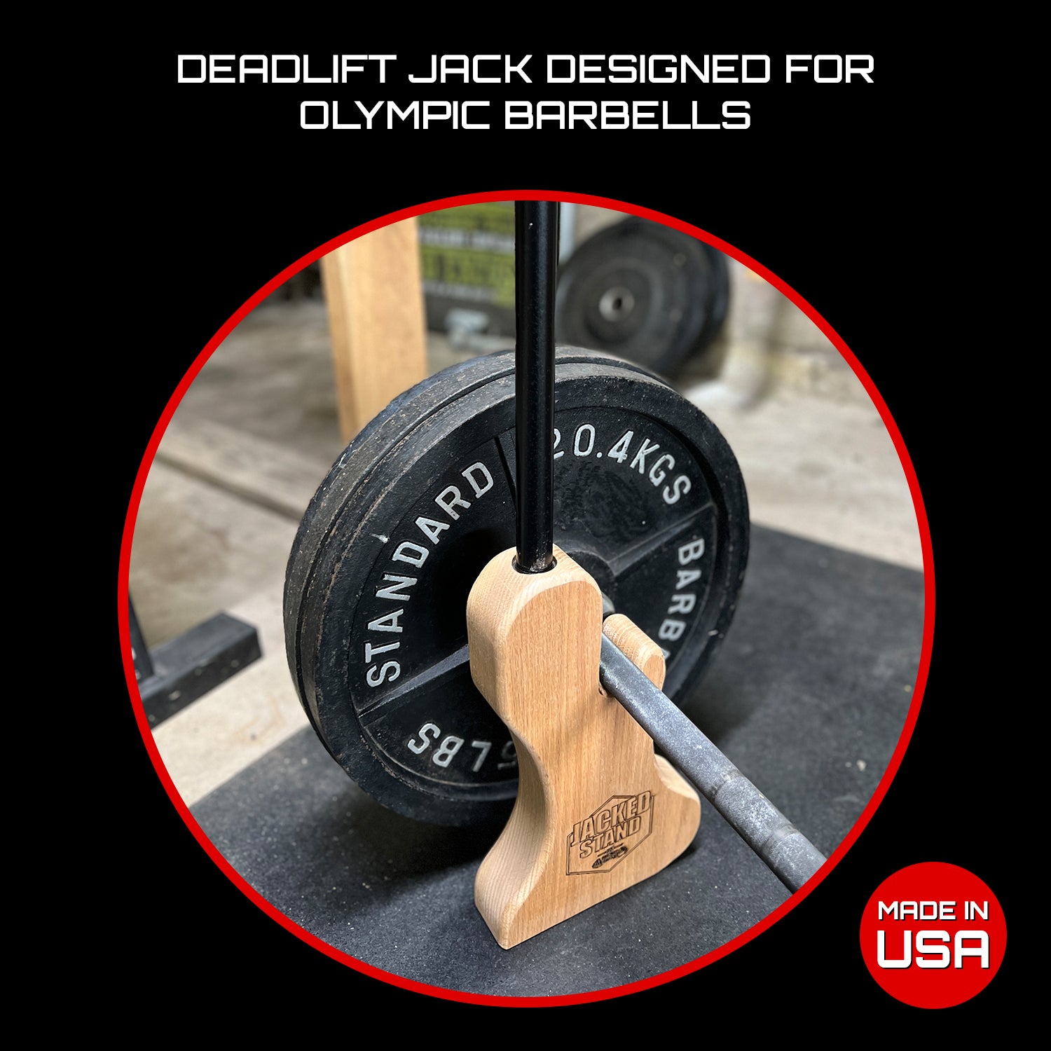 Jacked Stand by Micro Gainz Wooden Deadlift Jack, Used for Olympic Barbells