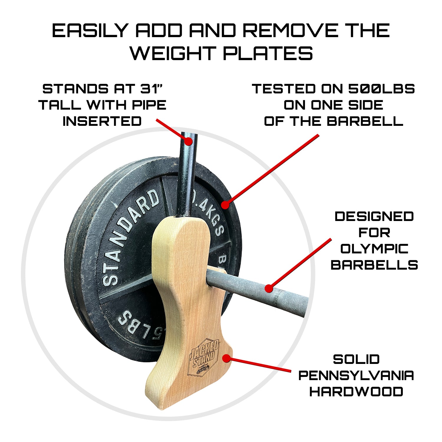 Jacked Stand by Micro Gainz Wooden Deadlift Jack, Used for Olympic Barbells