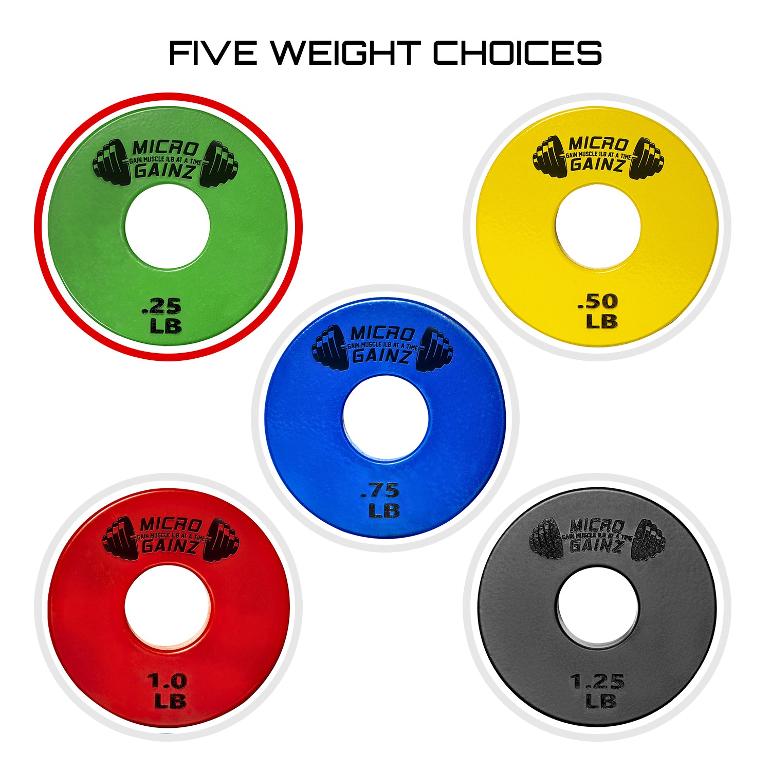 Micro Gainz Standard 1-Inch Center Hole Fractional Weight Plates Pair of Green .25LB Plates