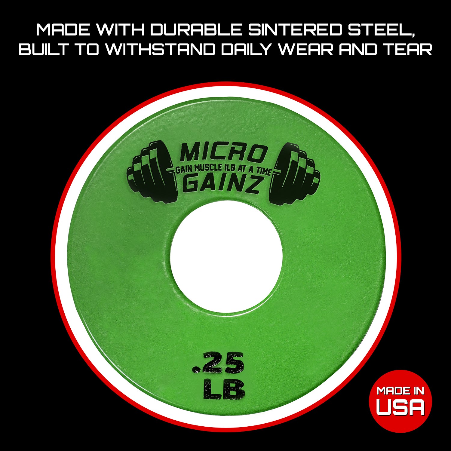 Micro Gainz Standard 1-Inch Center Hole Fractional Weight Plates Pair of Green .25LB Plates