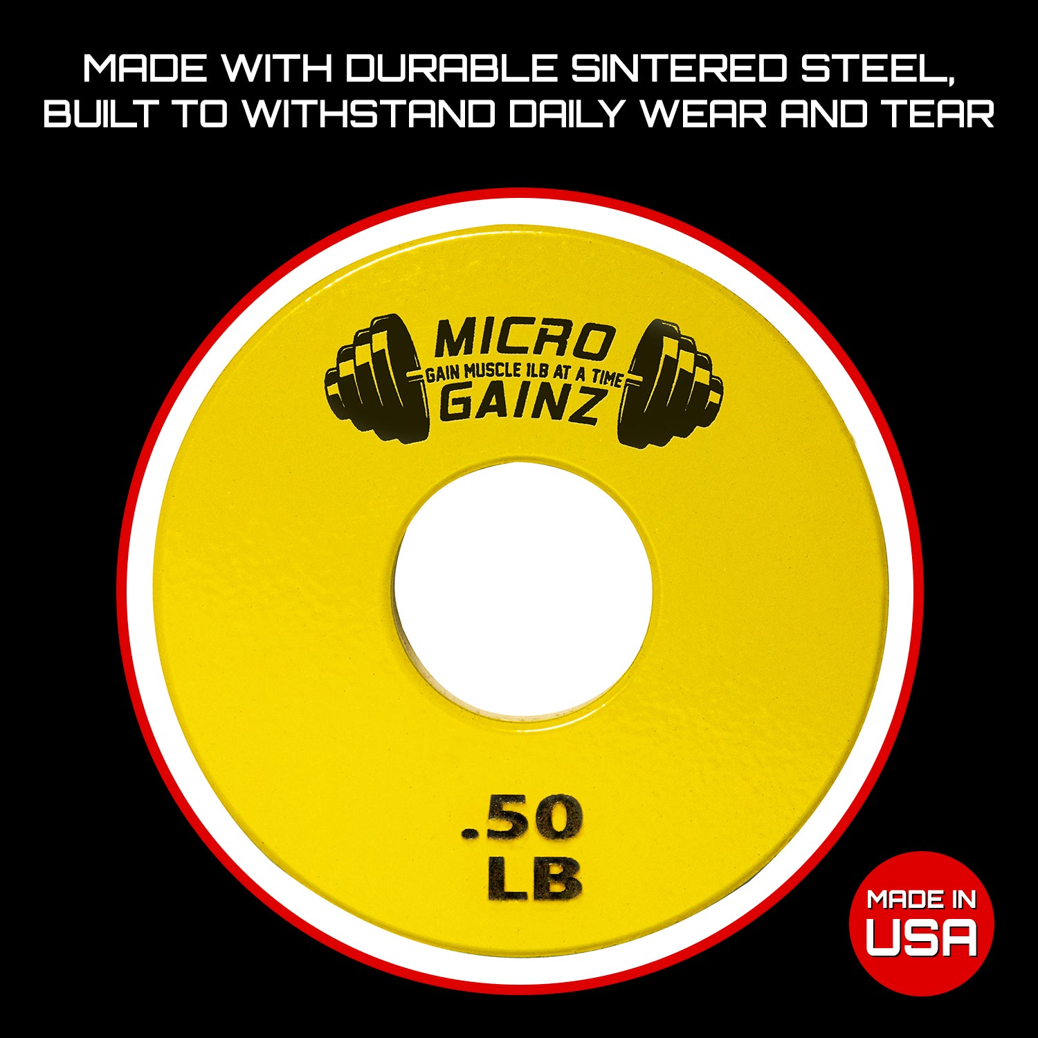 Micro Gainz Standard 1-Inch Center Hole Fractional Weight Plates Pair of Yellow .50LB Plates