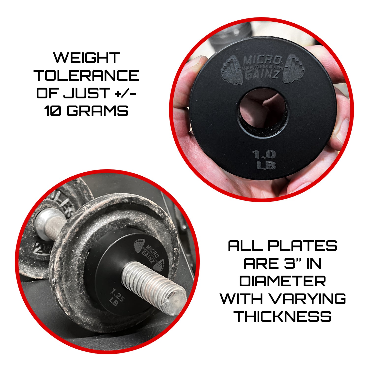 Micro Gainz Standard 1-Inch Center Hole Fractional Weight Plates Pair of 1LB Plates