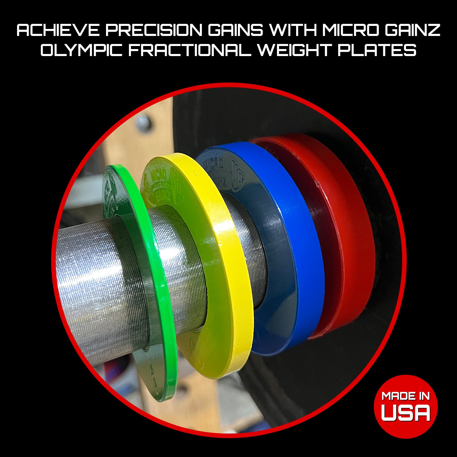 Micro Gainz Multi-Color Olympic Size Fractional Weight Plates Set of 10 Plates .25LB-1.25LB w/ Bag