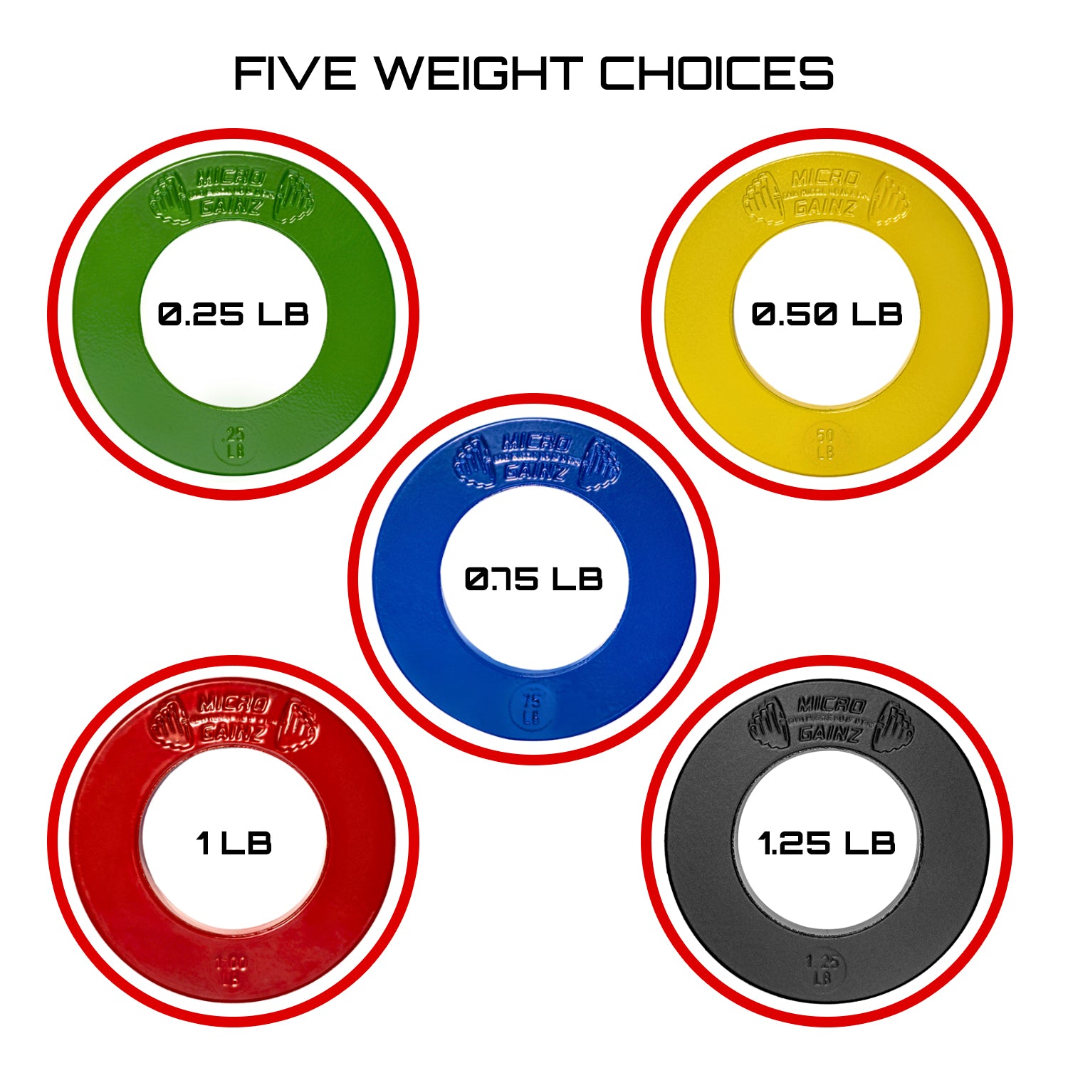 Micro Gainz Multi-Color Olympic Size Fractional Weight Plates Set of 10 Plates .25LB-1.25LB w/ Bag