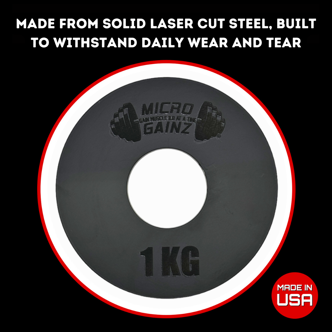 Micro Gainz Olympic Size Kilogram Fractional Steel Weight Plates 1 KG Plates: Set of 2