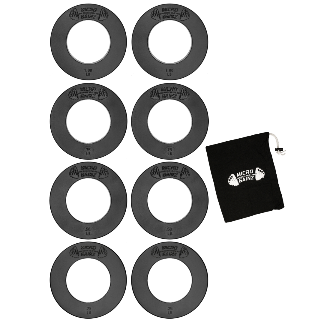 Micro Gainz Olympic Size Fractional Weight Plates Set of 8 Plates .25LB-1LB w/ Bag