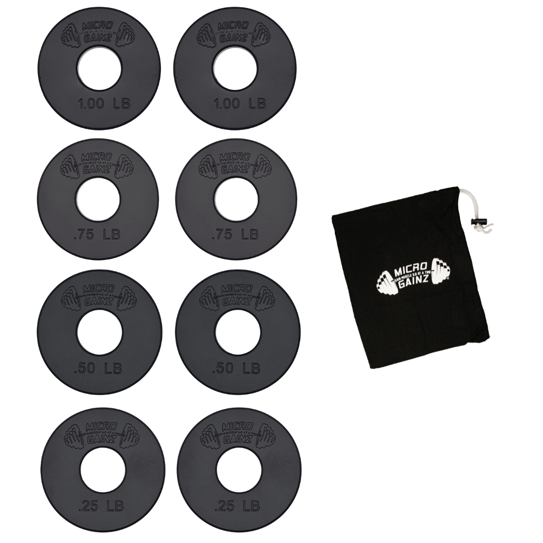 Micro Gainz Standard 1-Inch Center Hole Fractional Weight Plates Set of 8 Plates .25LB-1LB w/ Bag