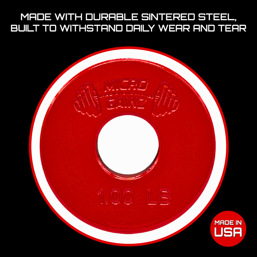 Micro Gainz Standard 1-Inch Center Hole Fractional Weight Plates Pair of Red 1LB Plates