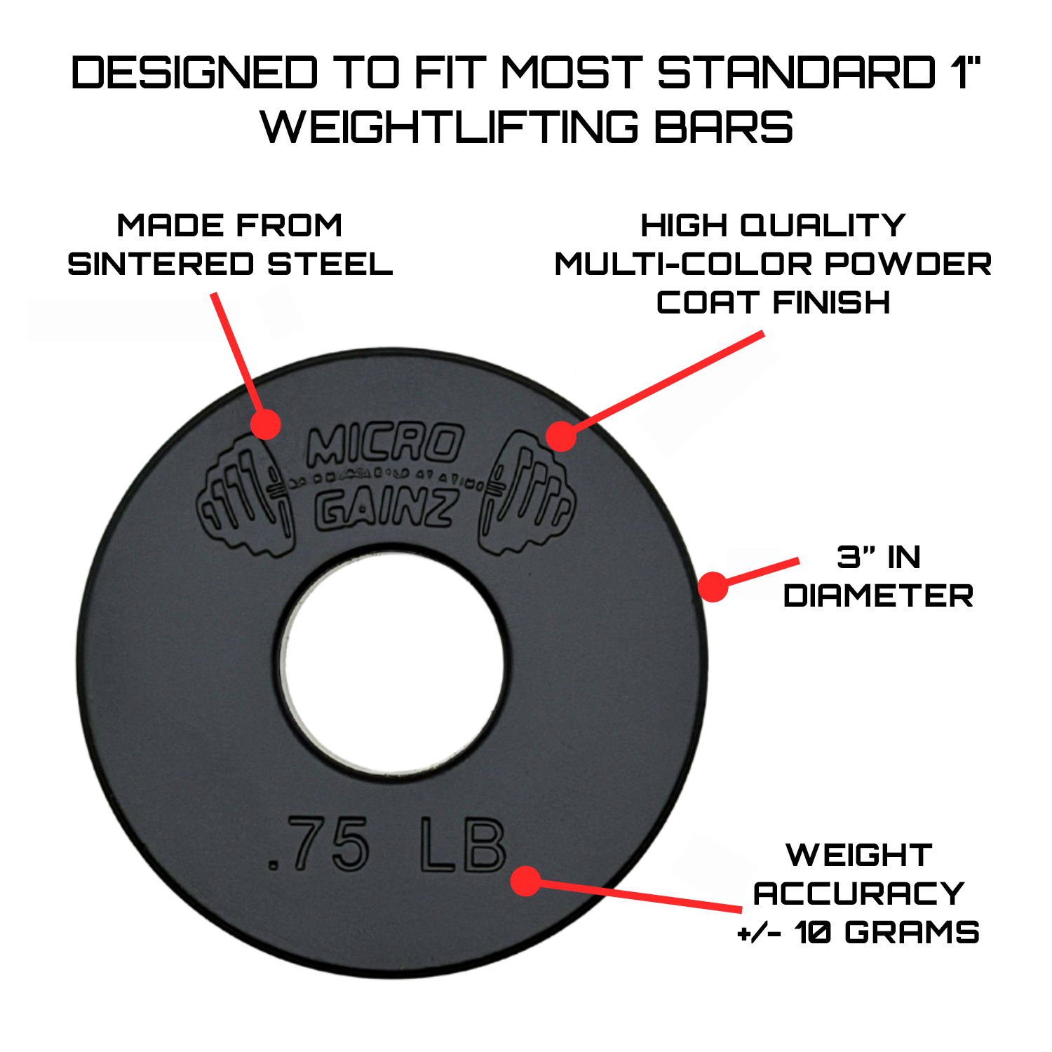 Micro Gainz Standard 1-Inch Center Hole Fractional Weight Plates Pair of .75LB Plates