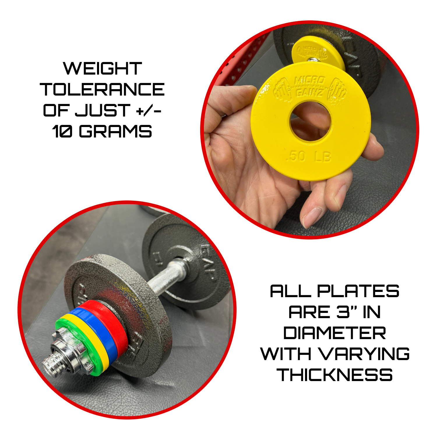 Micro Gainz Standard 1-Inch Center Hole Fractional Weight Plates Pair of .50LB Plates