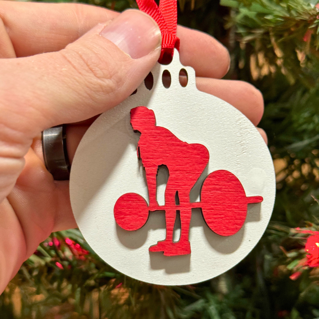Micro Gainz Wooden Male & Female Weightlifting Christmas Tree Ornaments 4 Packs