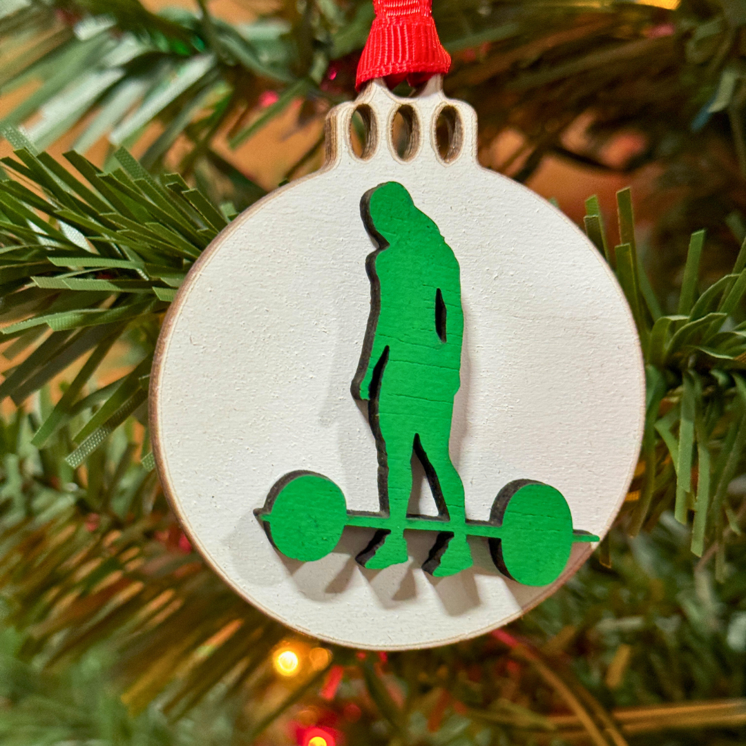 Micro Gainz Wooden Male & Female Weightlifting Christmas Tree Ornaments 4 Packs