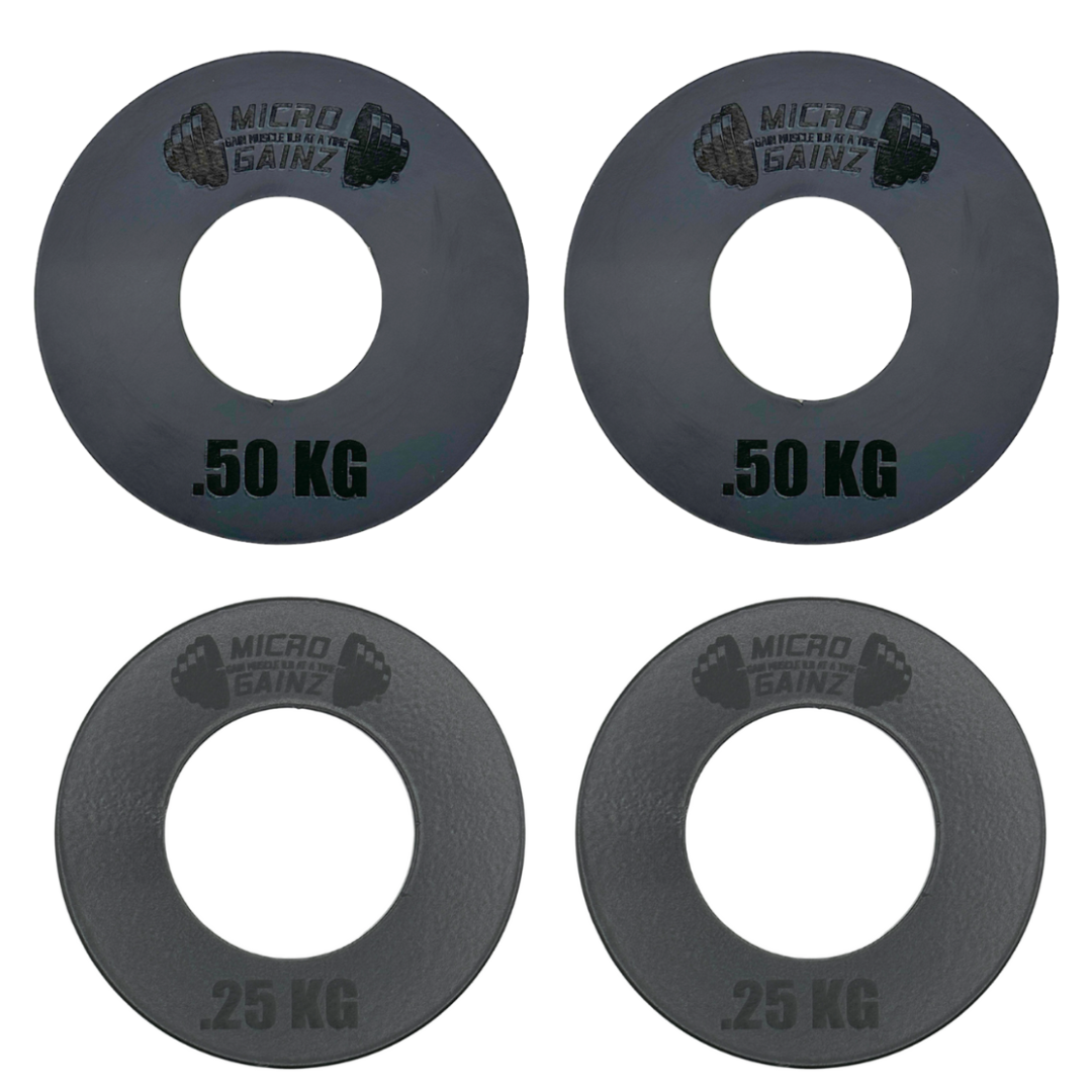 Micro Gainz Olympic Size Kilogram Fractional Weight Plates Set of 4 Steel Plates (2-.25KG and  2-.50KG)