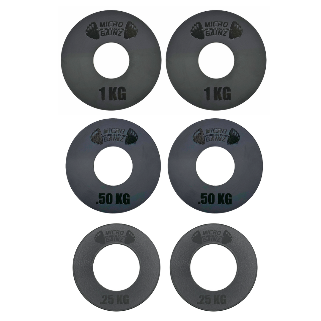 Micro Gainz Olympic Size Kilogram Fractional Weight Plates Set of 6 Steel Plates (2-.25KG, 2-.50KG, 2-1KG)