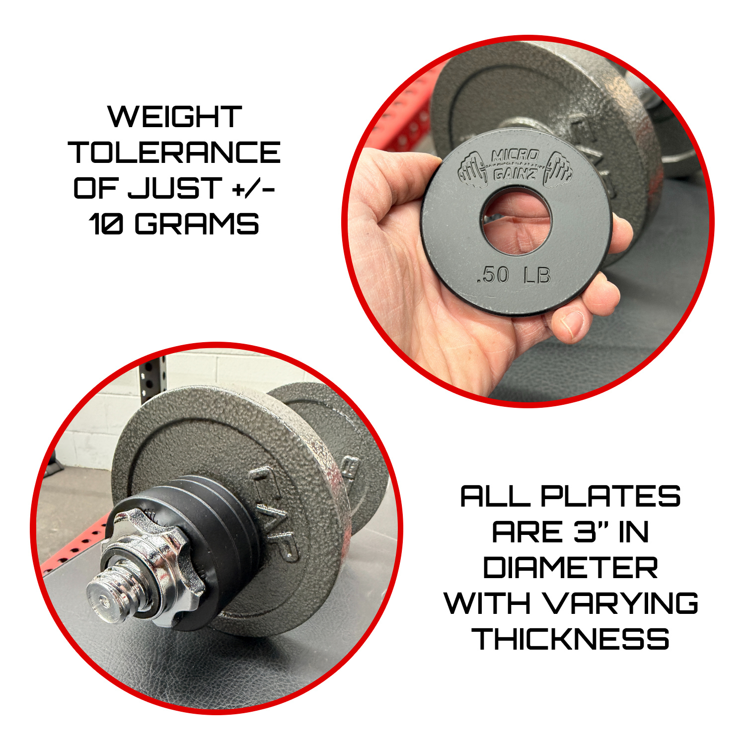 Micro Gainz Standard 1-Inch Center Hole Fractional Weight Plates Set of 8-.50LB Plates