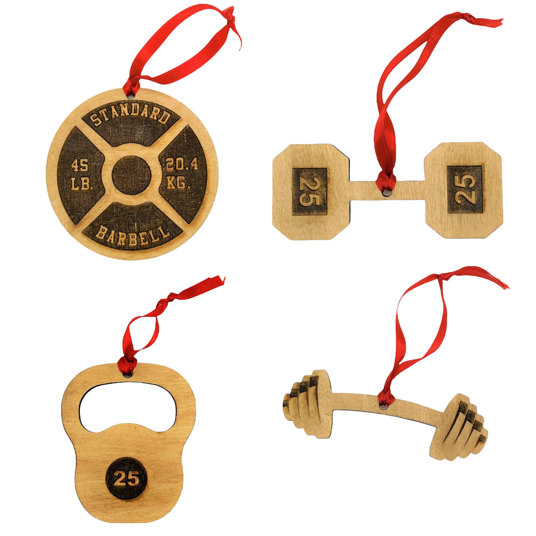 Micro Gainz Wooden Christmas Tree Ornaments 4 Pack