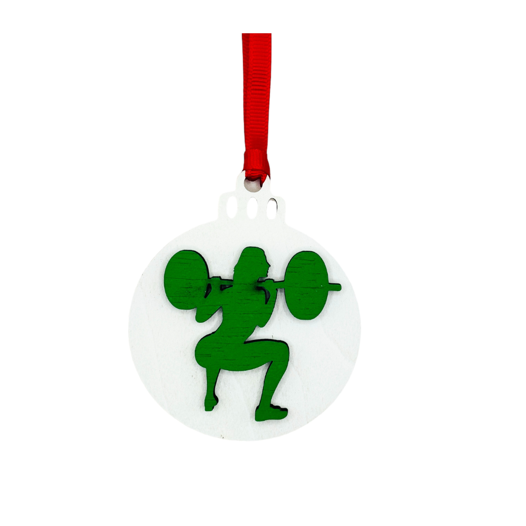 Micro Gainz Wooden Male & Female Weightlifting Christmas Tree Ornaments 4 Packs
