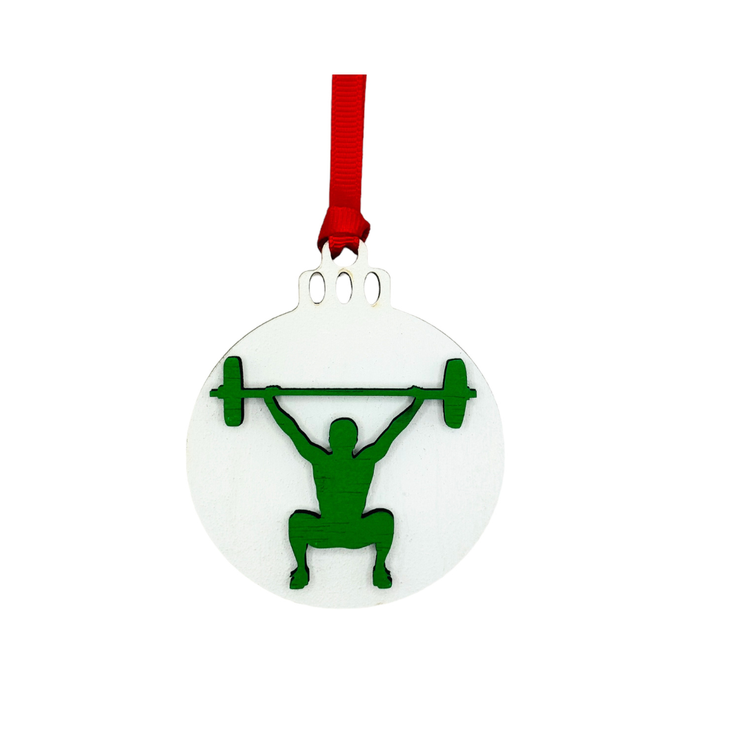 Micro Gainz Wooden Male Weightlifting Christmas Tree Ornaments 4 Pack