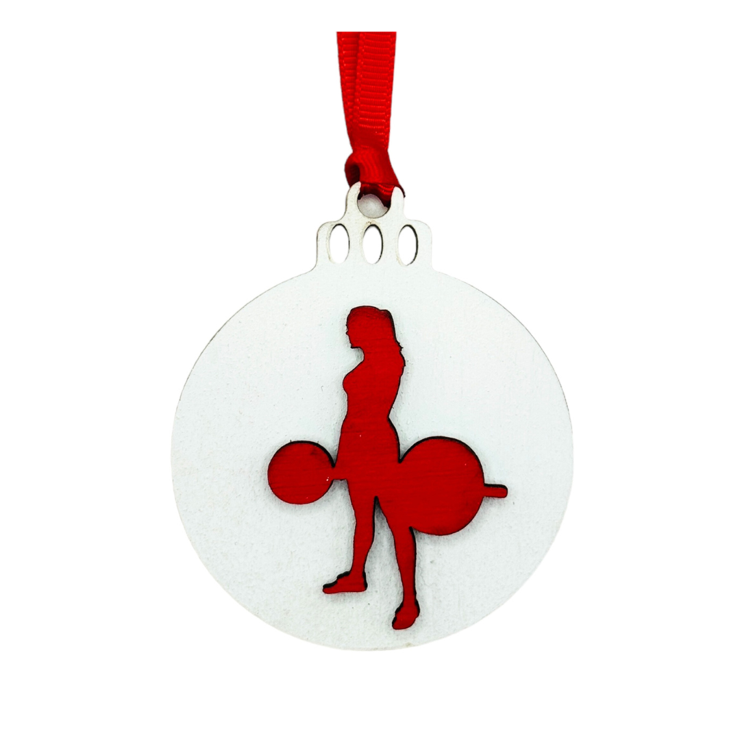 Micro Gainz Wooden Male & Female Weightlifting Christmas Tree Ornaments 4 Packs