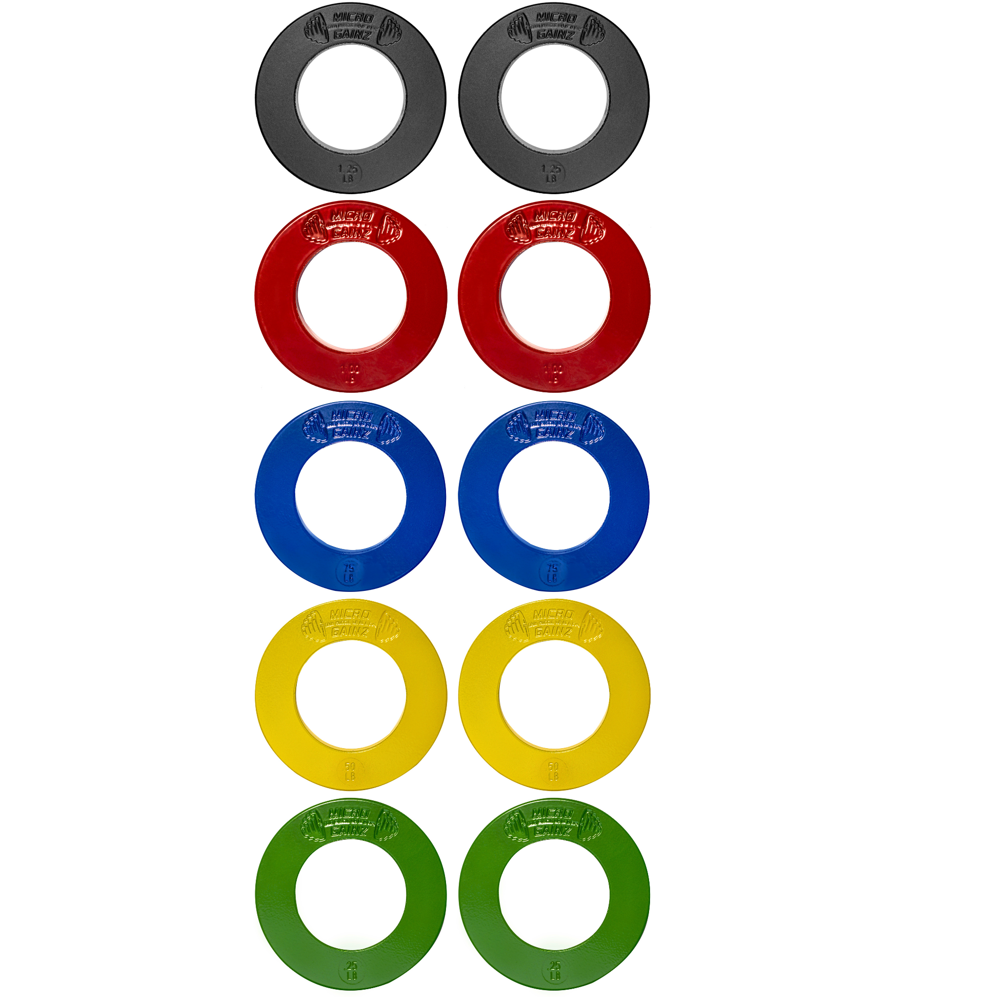 Micro Gainz Multi-Color Olympic Size Fractional Weight Plates Set of 10 Plates .25LB-1.25LB w/ Bag