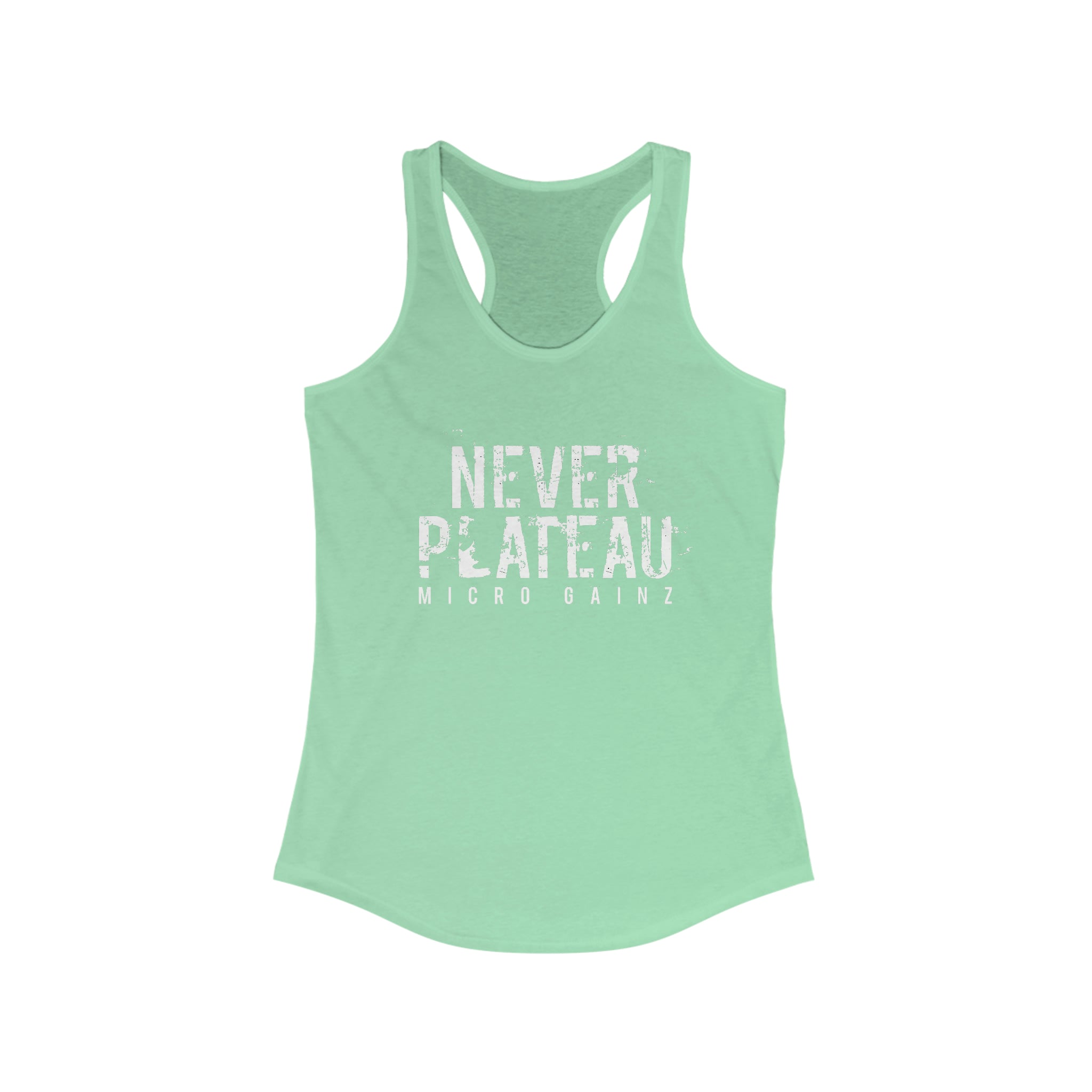 Micro Gainz Never Plateau Women's Racerback Tank