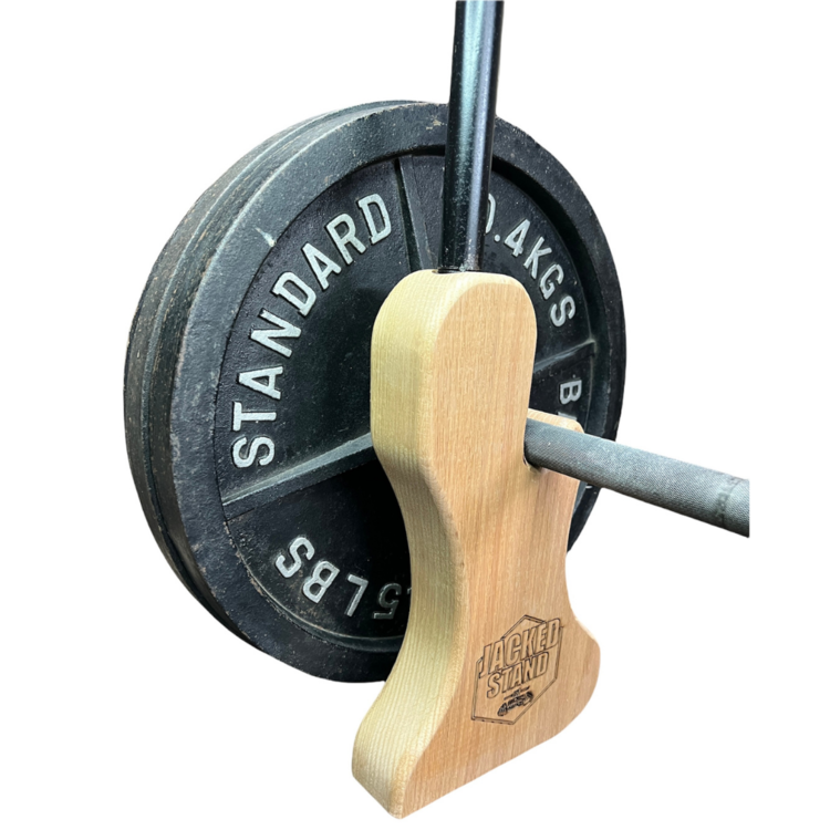 Jacked Stand by Micro Gainz Wooden Deadlift Jack, Used for Olympic Barbells