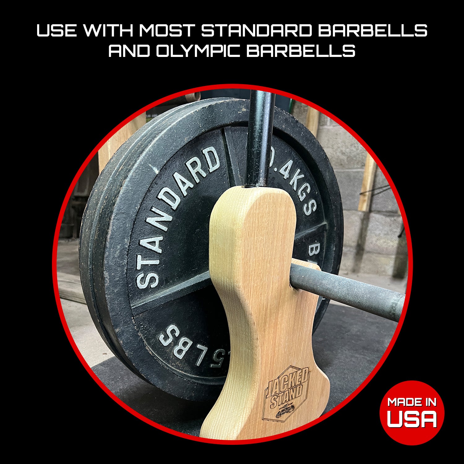 Jacked Stand by Micro Gainz Wooden Deadlift Jack, Used for Olympic Barbells