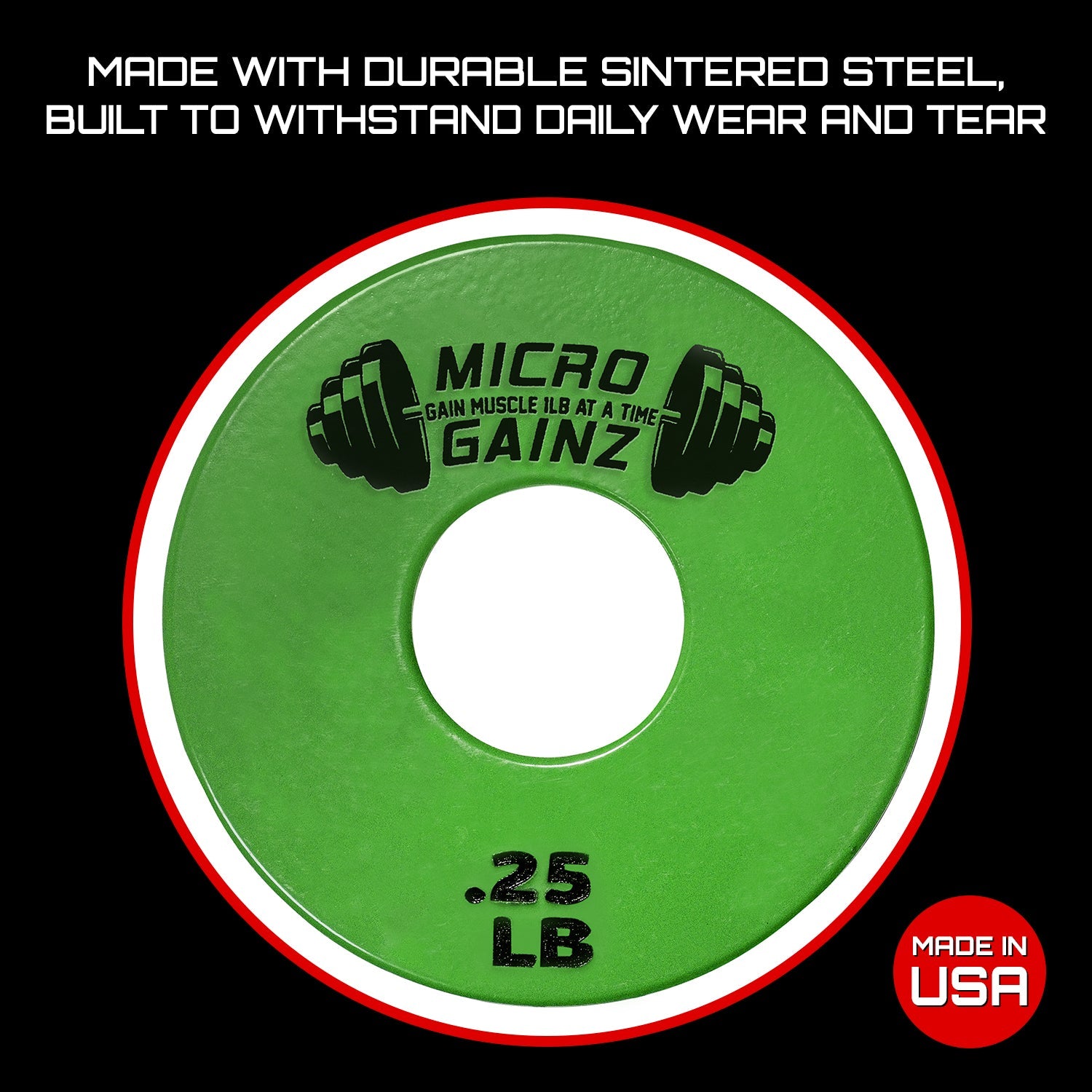 Micro Gainz Standard 1-Inch Center Hole Fractional Weight Plates Pair of Green .25LB Plates (BLEMISHED SET)