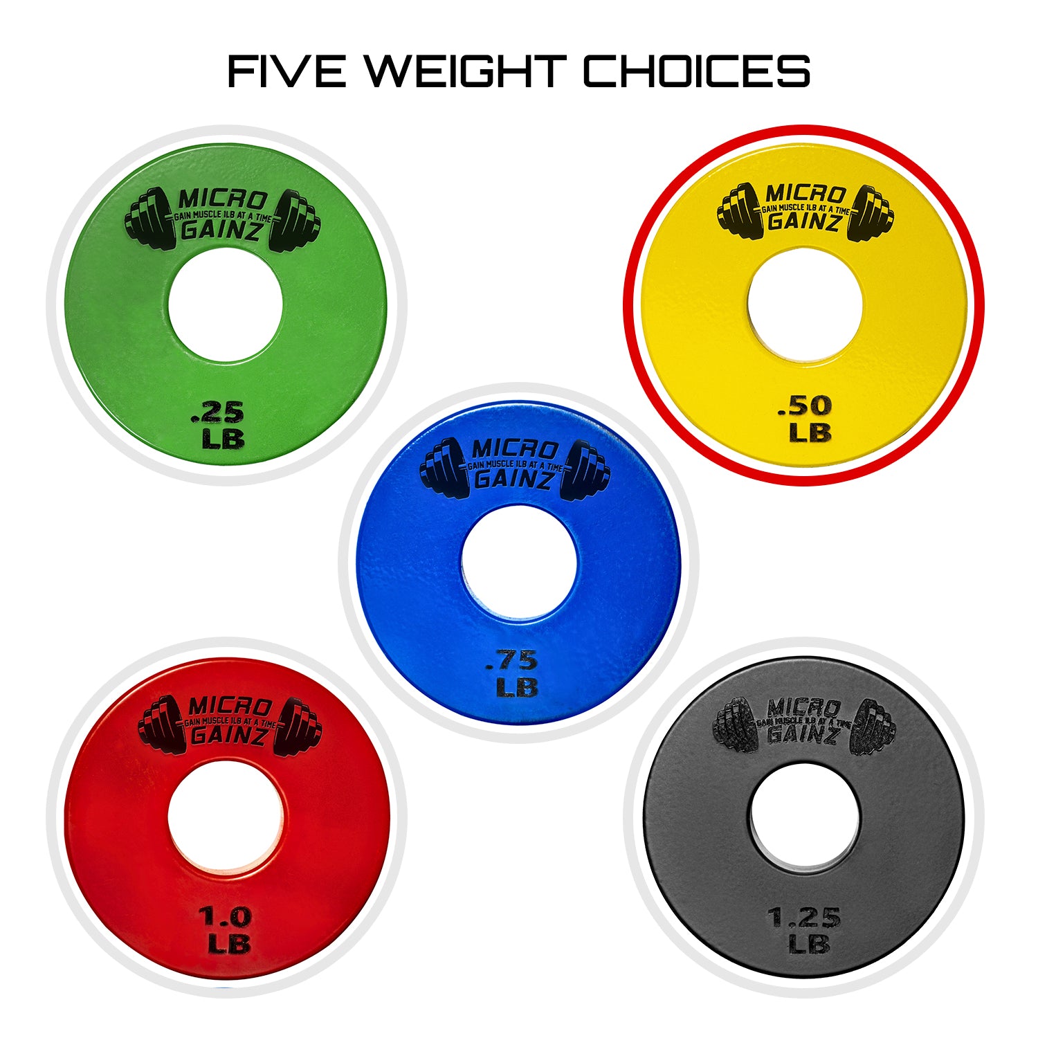 Micro Gainz Standard 1-Inch Center Hole Fractional Weight Plates Pair of Yellow .50LB Plates