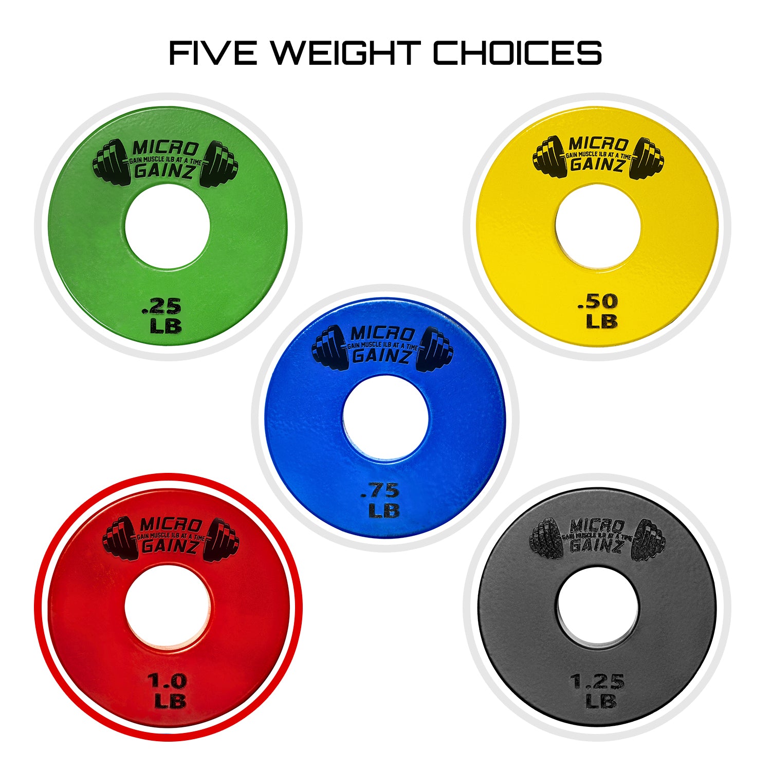 Micro Gainz Standard 1-Inch Center Hole Fractional Weight Plates Pair of Red 1LB Plates