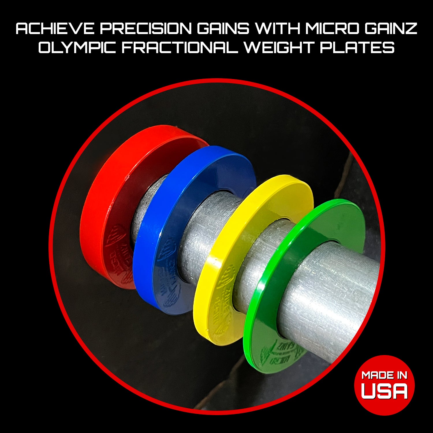 Micro Gainz Multi-Color Olympic Size Fractional Weight Plates Set of 8 Plates .25LB-1LB  w/ Bag