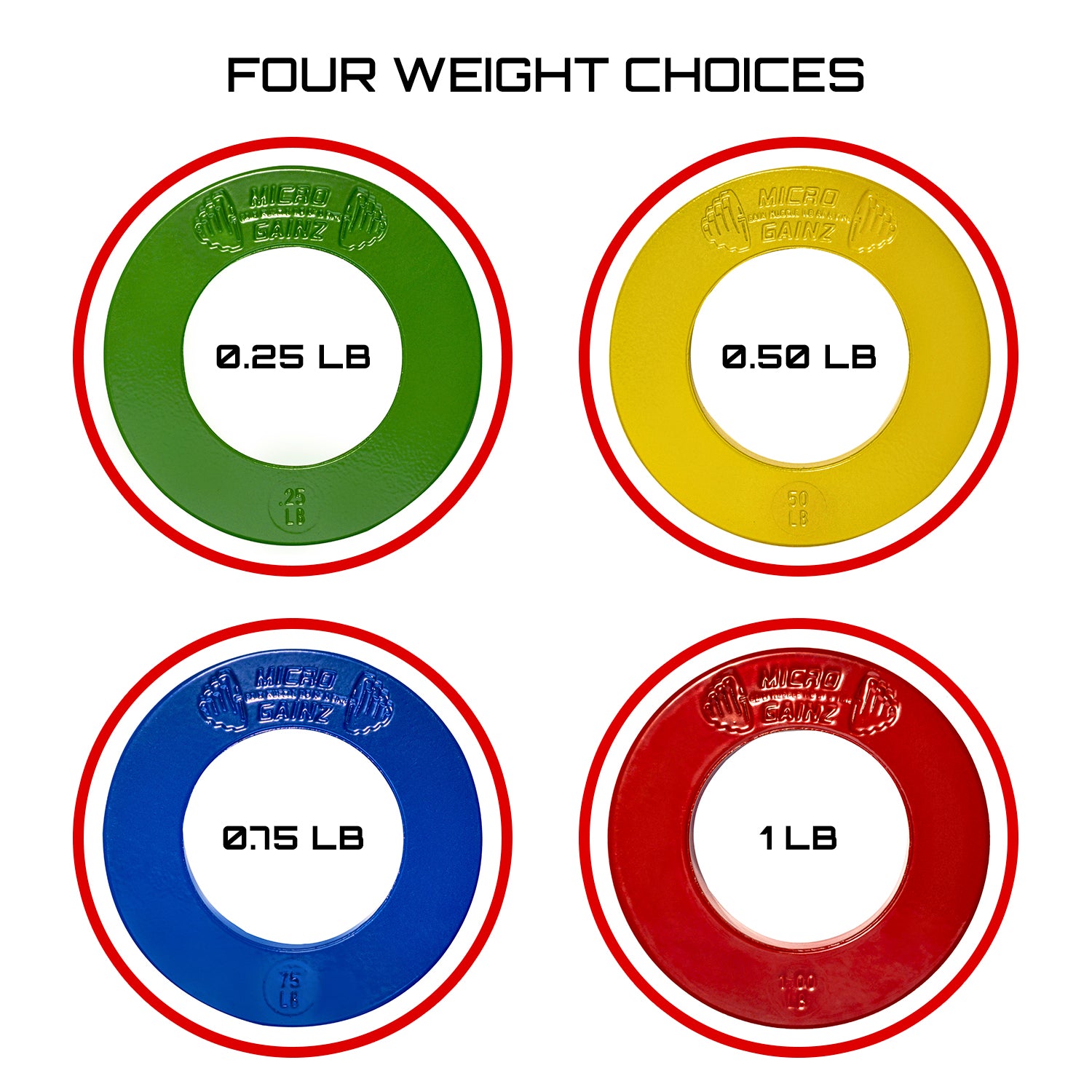 Micro Gainz Multi-Color Olympic Size Fractional Weight Plates Set of 8 Plates .25LB-1LB  w/ Bag