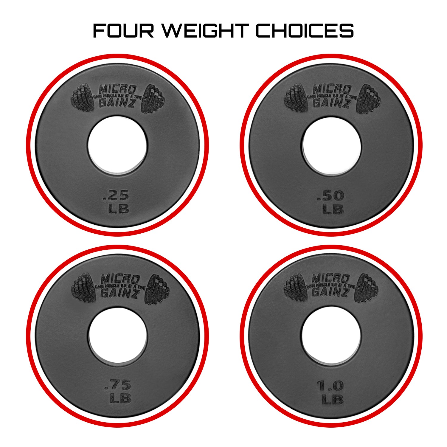 Micro Gainz Standard 1-Inch Center Hole Fractional Weight Plates Set of 8 Plates .25LB-1LB  w/ Bag