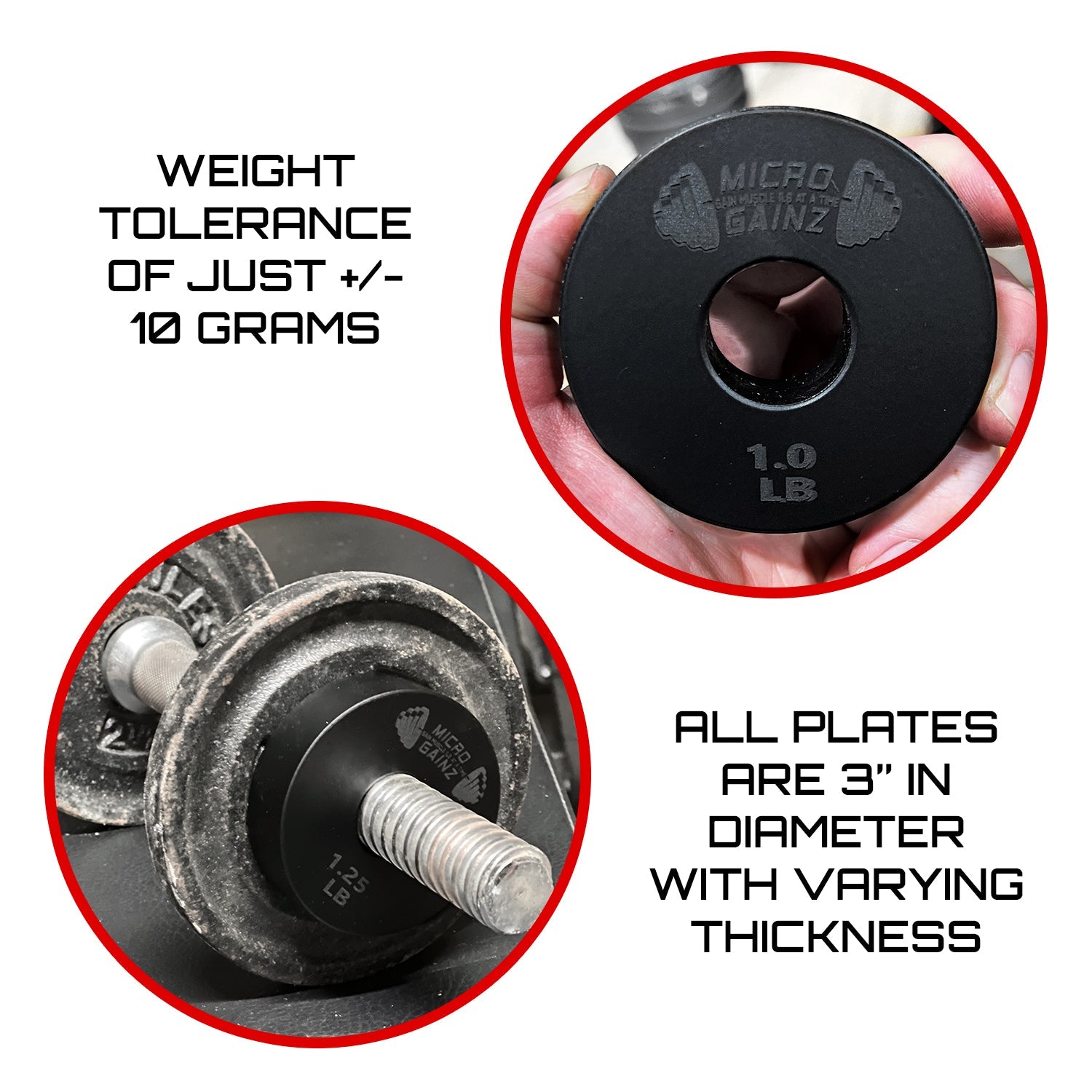 Micro Gainz Standard 1-Inch Center Hole Fractional Weight Plates Pair of 1.25LB Plates (BLEMISHED SET)