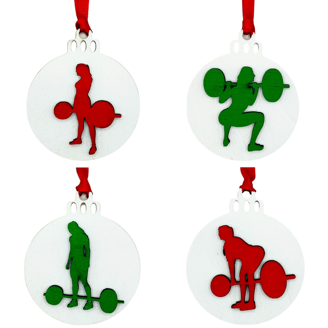 Micro Gainz Wooden Female Weightlifting Christmas Tree Ornaments 4 Pack