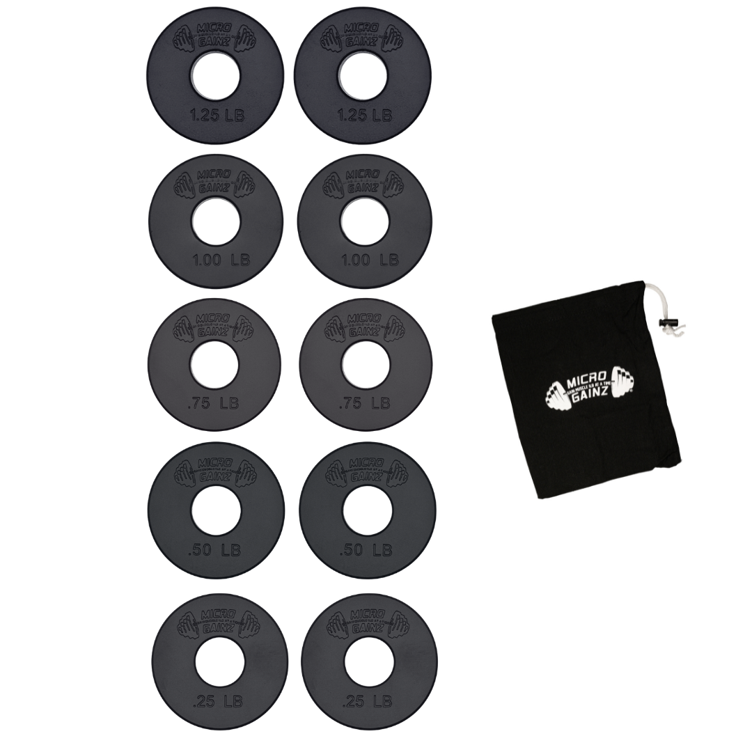 Micro Gainz Standard 1-Inch Center Hole Fractional Weight Plates Set of 10 Plates .25LB-1.25LB  w/ Bag