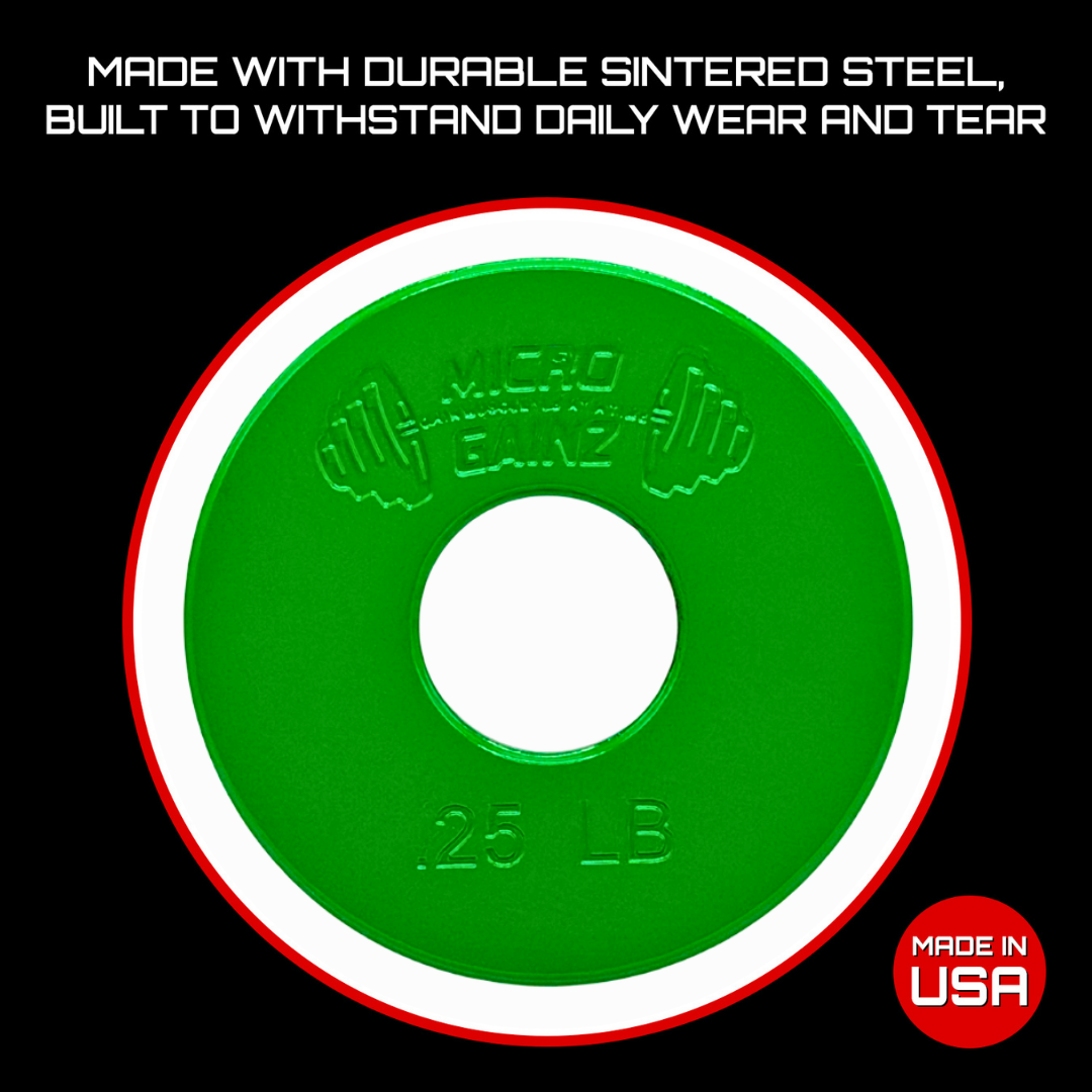 Micro Gainz Standard 1-Inch Center Hole Fractional Weight Plates Pair of Green .25LB Plates