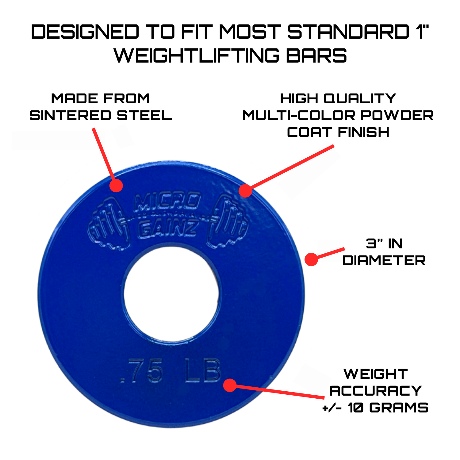 Micro Gainz Standard 1-Inch Center Hole Fractional Weight Plates Pair of Blue .75LB Plates