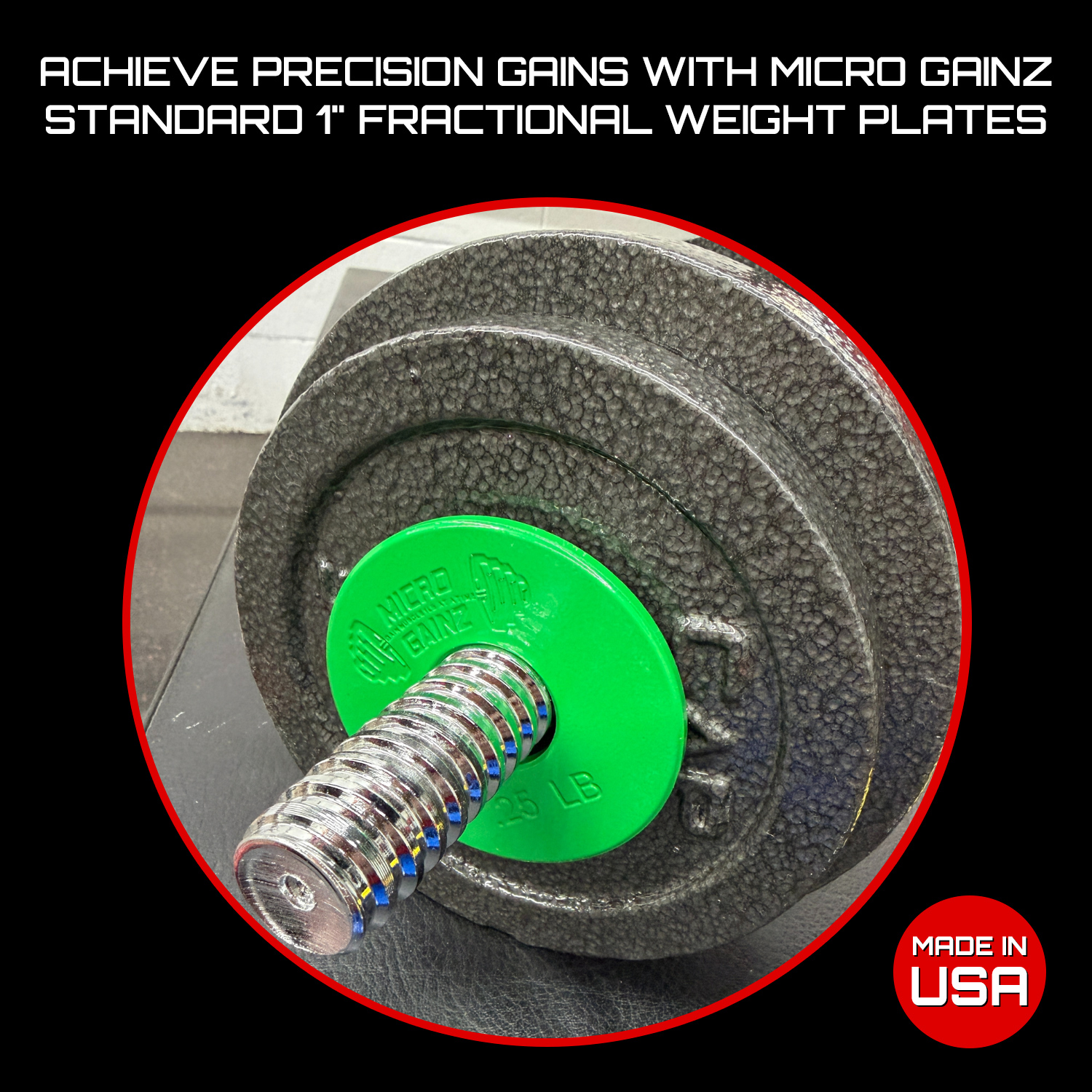 Micro Gainz Standard 1-Inch Center Hole Fractional Weight Plates Pair of Green .25LB Plates