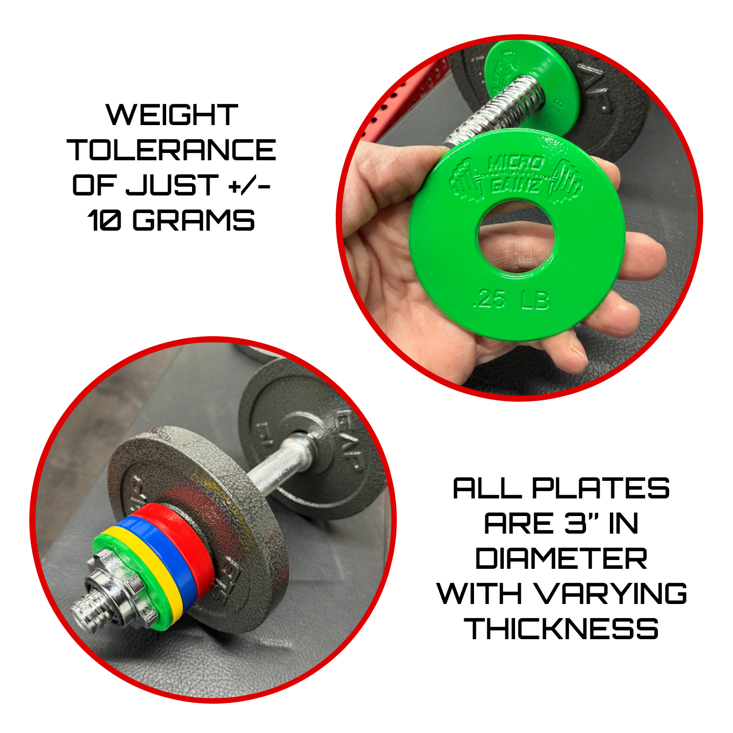 Micro Gainz Standard 1-Inch Center Hole Fractional Weight Plates Pair of Green .25LB Plates