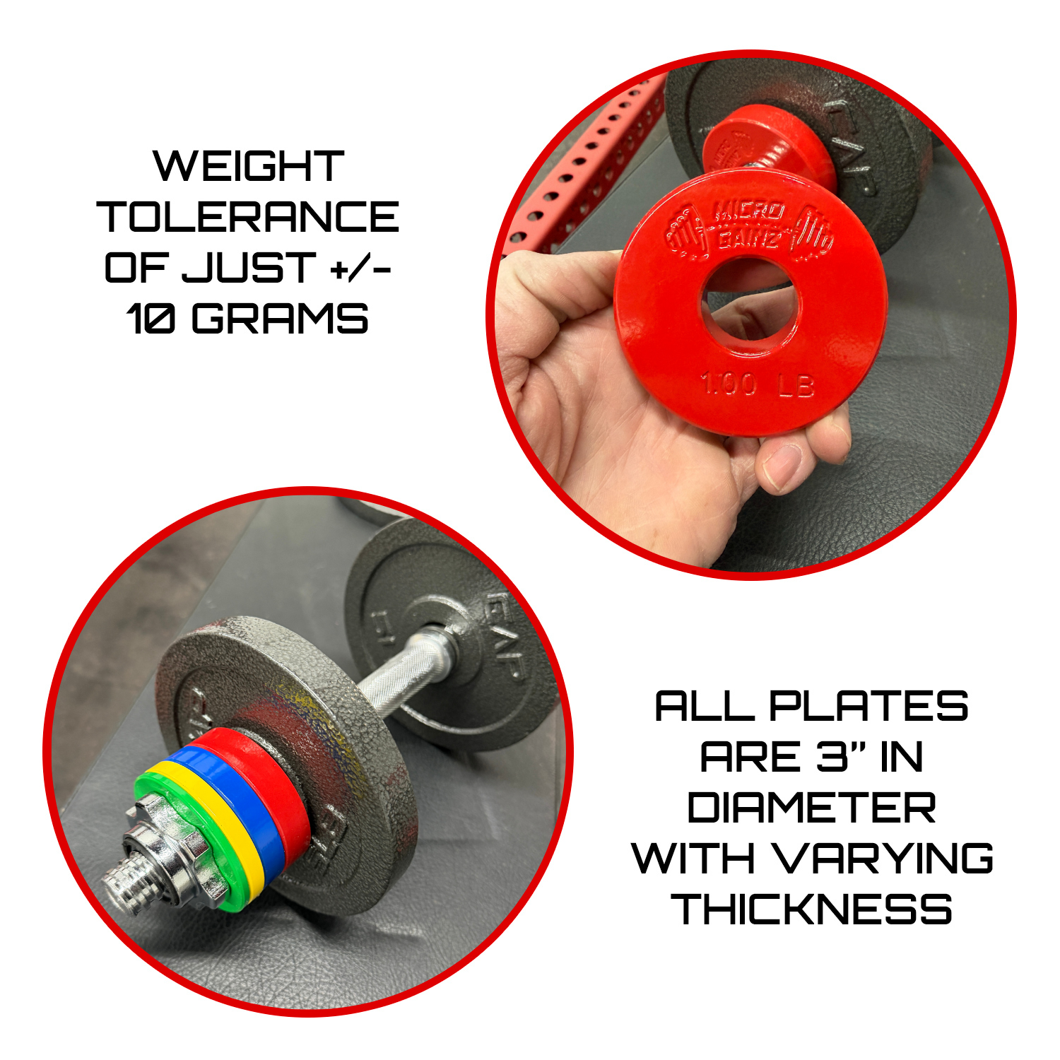 Micro Gainz Standard 1-Inch Center Hole Fractional Weight Plates Pair of 1LB Plates
