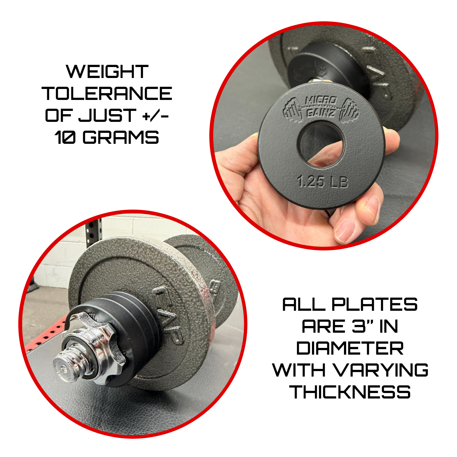 Micro Gainz Standard 1-Inch Center Hole Fractional Weight Plates Pair of 1.25LB Plates