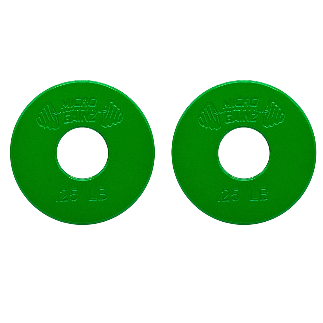 Micro Gainz Standard 1-Inch Center Hole Fractional Weight Plates Pair of Green .25LB Plates