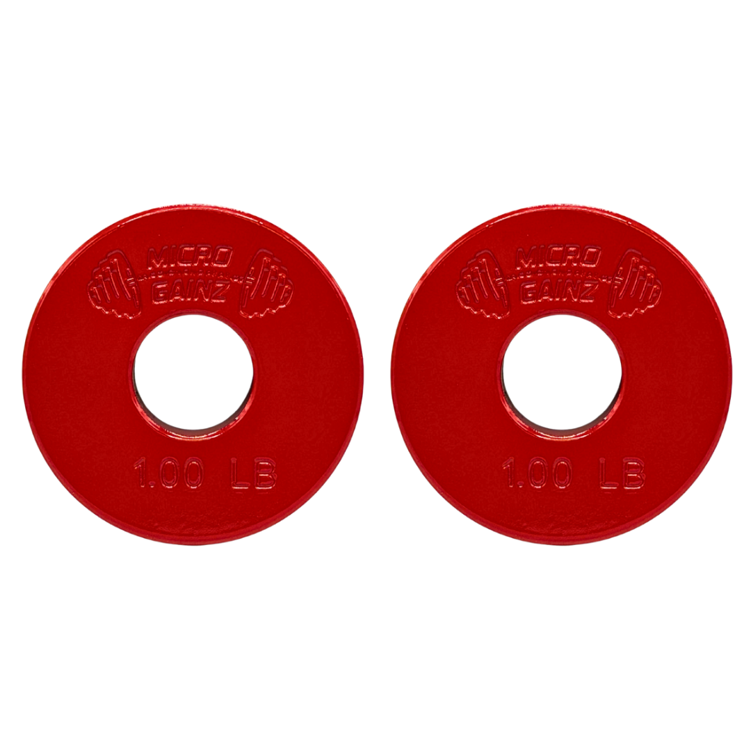 Micro Gainz Standard 1-Inch Center Hole Fractional Weight Plates Pair of Red 1LB Plates