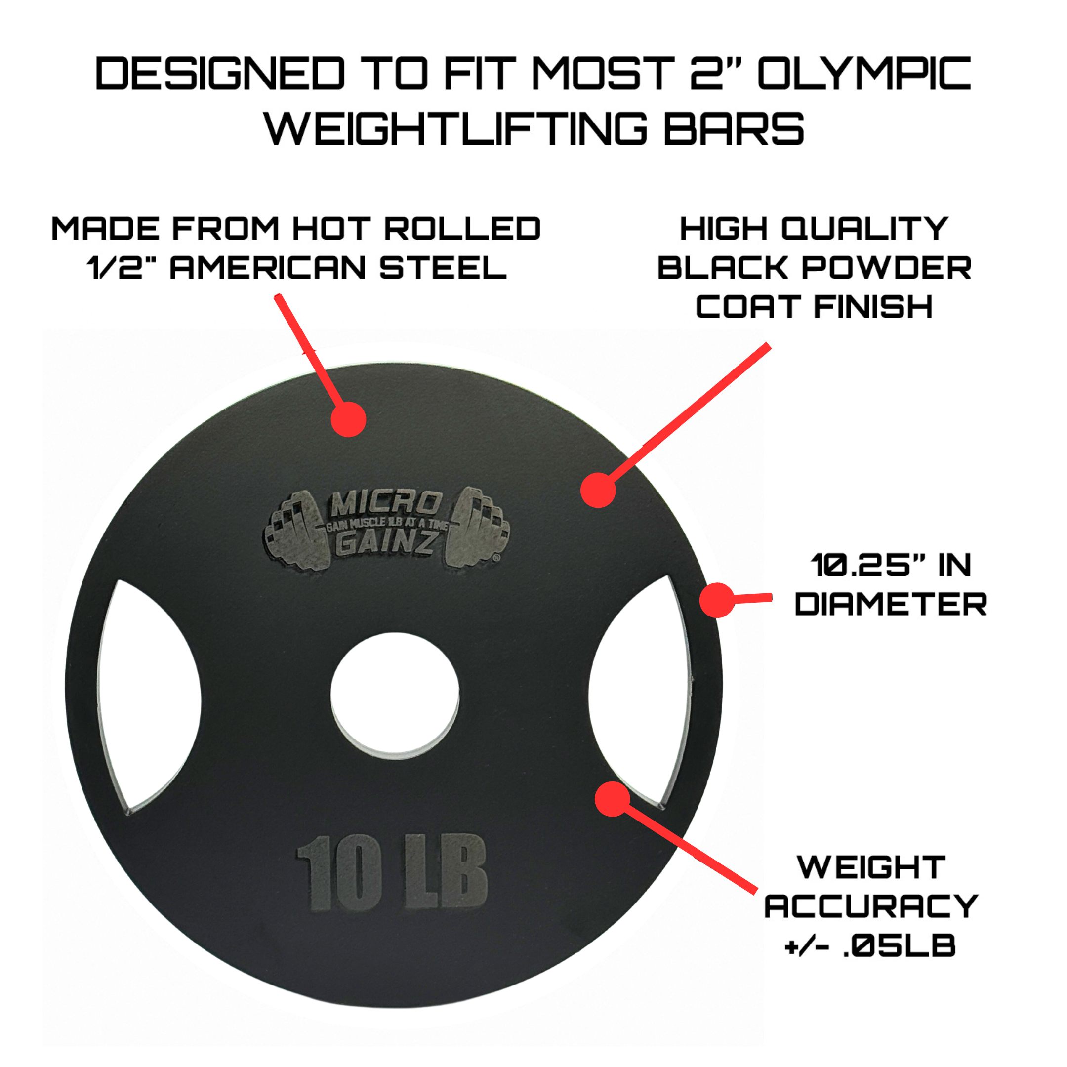 Micro Gainz Steel Olympic Weight Plates Pair of 10LB Plates